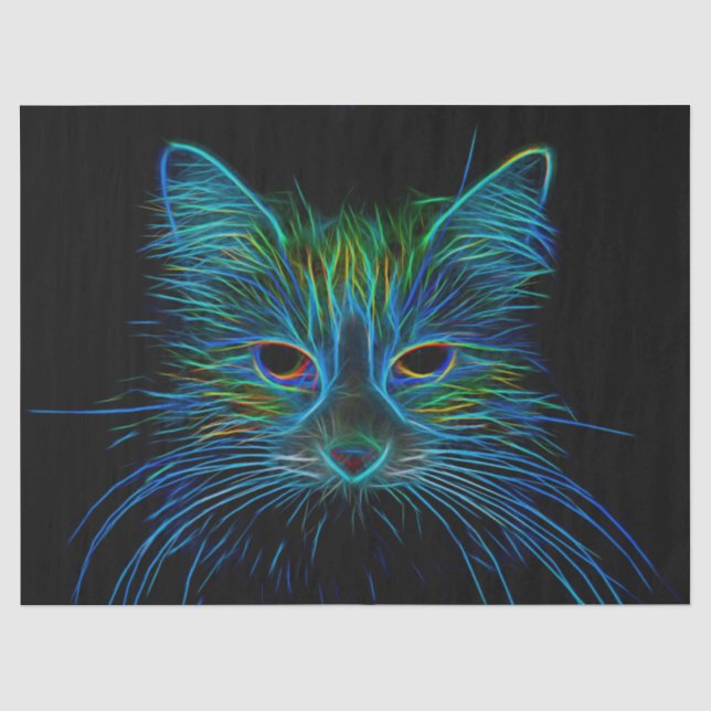 Niedlicher Tabby Cat Design Blue Green Black Pop A Seidenpapier (Vorderseite)
