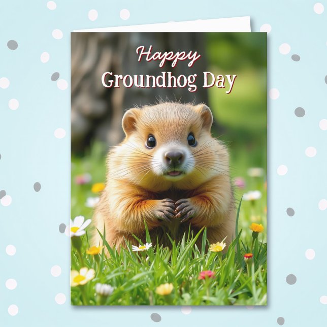Niedlicher Tag | Groundhog in Gras und Blume Karte (Von Creator hochgeladen)