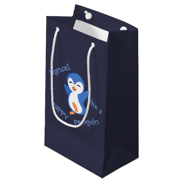 Niedlicher Tanz wie ein glücklicher Pinguin Blue Kleine Geschenktüte (Vorderseite Schrägansicht)