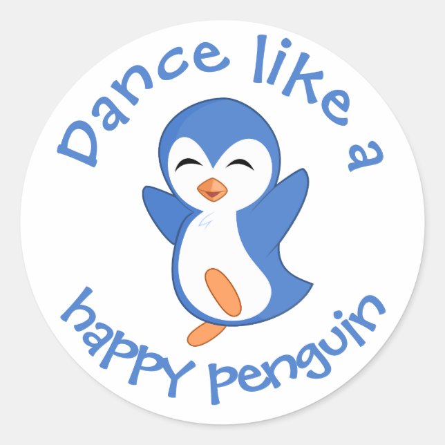 Niedlicher Tanz wie ein glücklicher Pinguin Runder Aufkleber (Vorderseite)