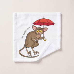 Niedlicher Tarsier mit Schirm-Cartoon-Abbildung Badhandtuch Set