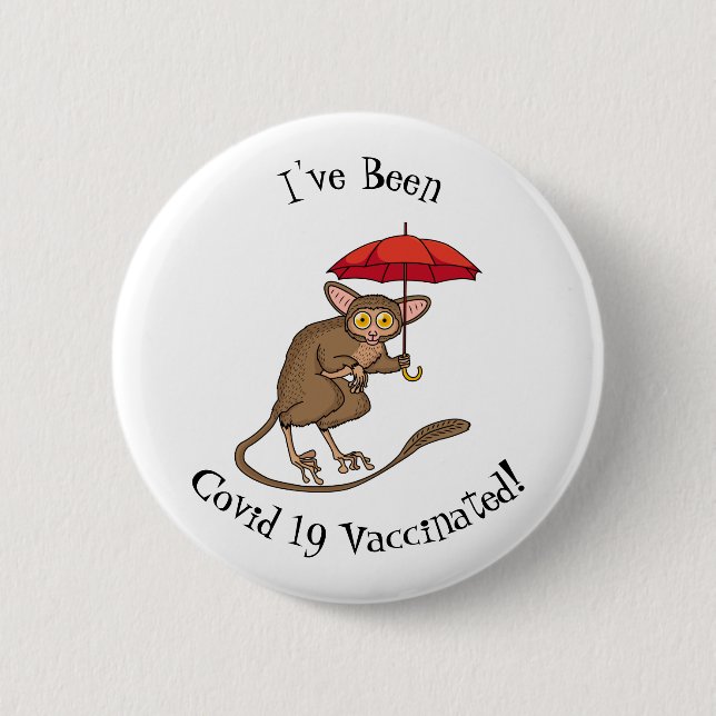 Niedlicher Tarsier mit Schirm-Cartoon-Abbildung Button (Vorderseite)