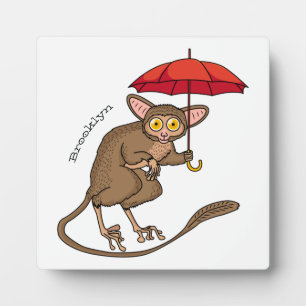 Niedlicher Tarsier mit Schirm-Cartoon-Abbildung Fotoplatte