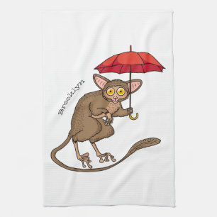 Niedlicher Tarsier mit Schirm-Cartoon-Abbildung Geschirrtuch