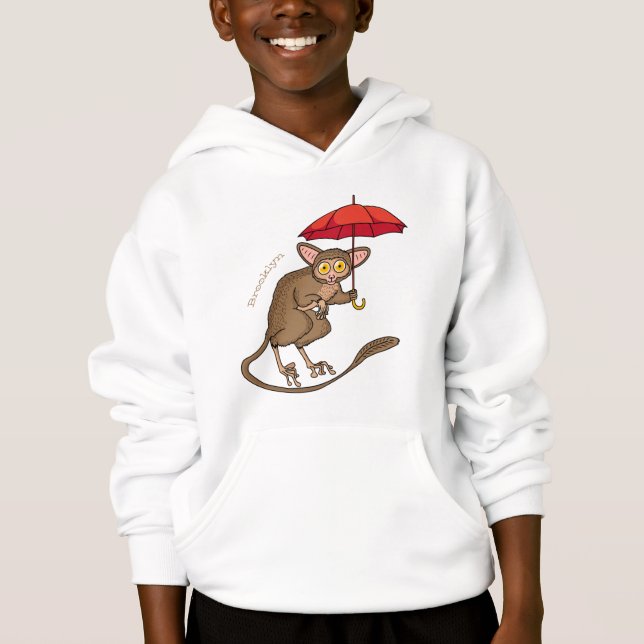 Niedlicher Tarsier mit Schirm-Cartoon-Abbildung Hoodie (Vorderseite)