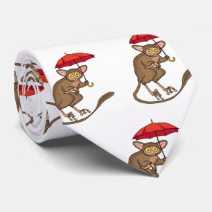 Niedlicher Tarsier mit Schirm-Cartoon-Abbildung Krawatte