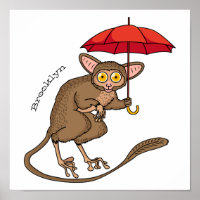 Niedlicher Tarsier mit Schirm-Cartoon-Abbildung