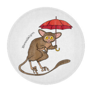 Niedlicher Tarsier mit Schirm-Cartoon-Abbildung Schneidebrett