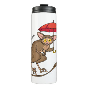 Niedlicher Tarsier mit Schirm-Cartoon-Abbildung Thermosbecher