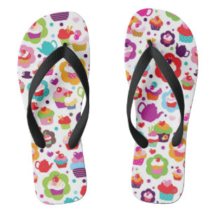 Niedlicher Tasse Kuchen und Teekanne Flip Flops