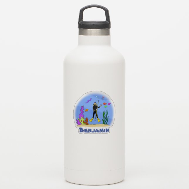 Niedlicher Taucher Cartoon Aufkleber (Wassserflasche)