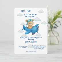 Niedlicher Teddy Bär auf Airplane Baby Shower Einl