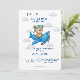 Niedlicher Teddy Bär auf Airplane Baby Shower Einl Einladung