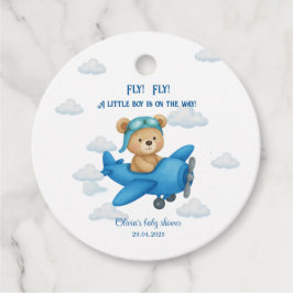Niedlicher Teddy Bär auf Airplane Baby Shower Fevo Geschenkanhänger
