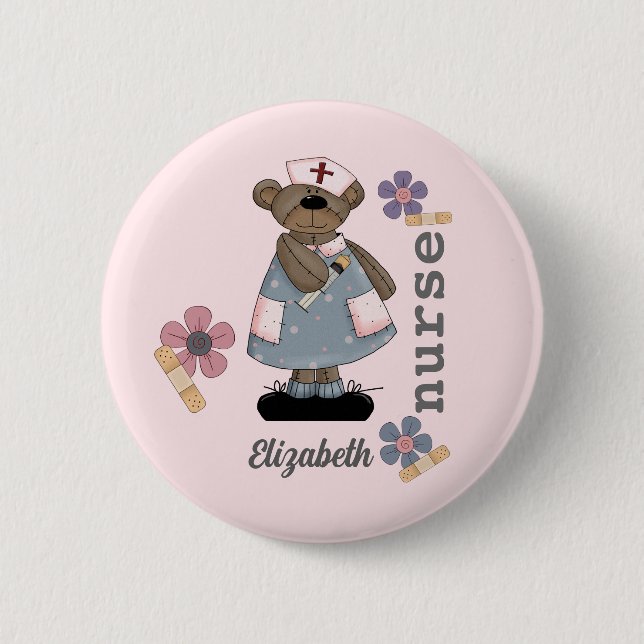 Niedlicher Teddy Bar Individuelle Name Button für  (Vorderseite)