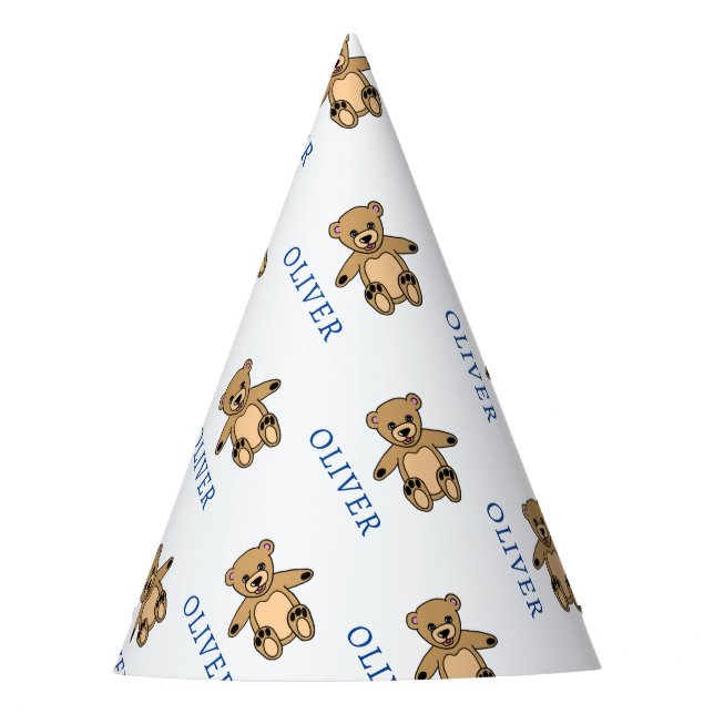 Niedlicher Teddy Bär Kinder Geburtsname Partyhütchen (Vorderseite)