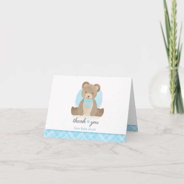 Niedlicher Teddy Bär mit Bow Krawatte Baby Dusche  Dankeskarte (Vorderseite)