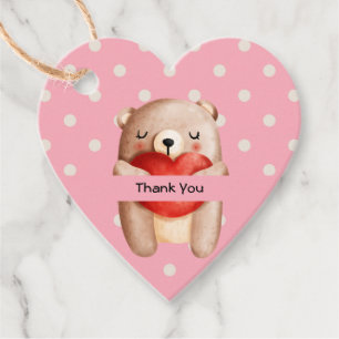 Niedlicher Teddy Bär mit einem roten Herz Danke Geschenkanhänger