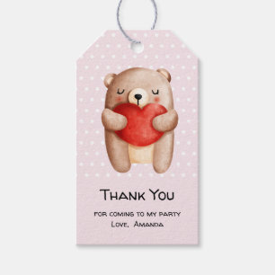 Niedlicher Teddy Bär mit einem roten Herz Danke Geschenkanhänger