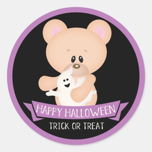 Niedlicher Teddy Bär mit Geist - Halloween Runder Aufkleber (Vorderseite)