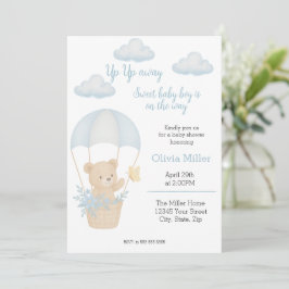 Niedlicher Teddy Bär mit Parachute Baby Dusche Einladung