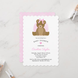 Niedlicher Teddy Bär mit Pink Bow Baby Girl Dusche Einladung