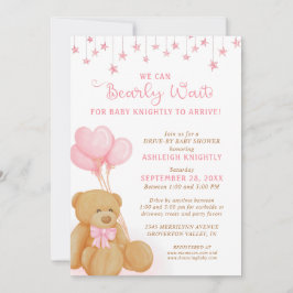 Niedlicher Teddy Bär Pink Balloons Drive mit Babyd Einladung