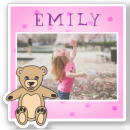 Niedlicher Teddy Bär Rosa Name Foto Girl Aufkleber