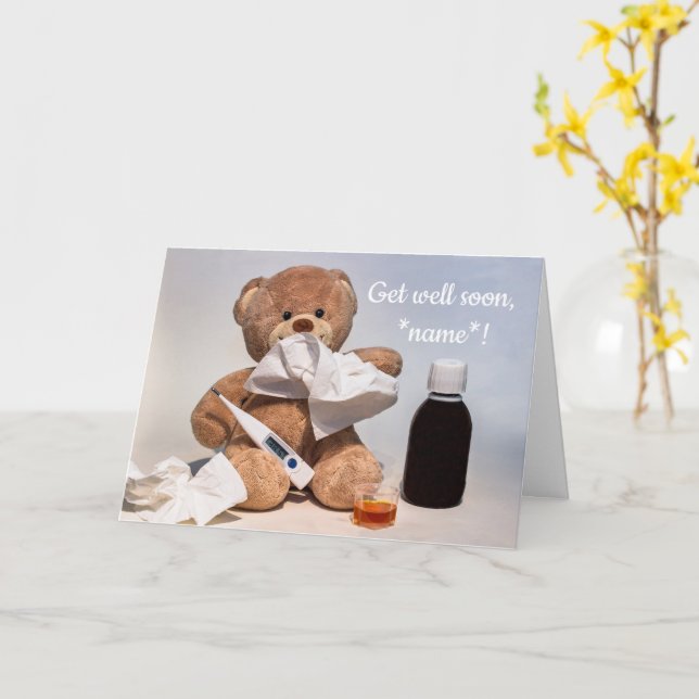 Niedlicher Teddy Bär wird bald gut *Individuelle N Karte (Gelbe Blume)