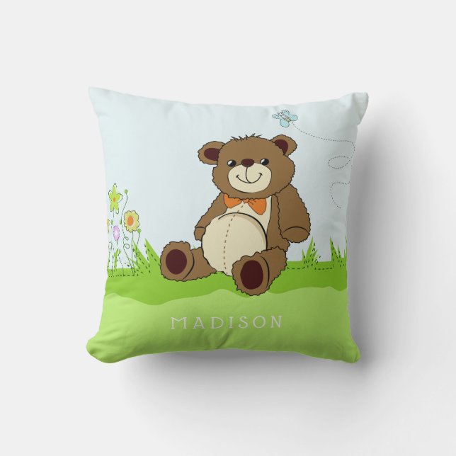 Niedlicher Teddy Bären individuelle Name Kissen we (Vorderseite)