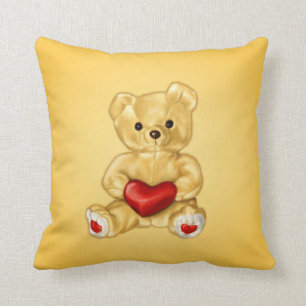 Niedlicher Teddy-BärHypnotist, der ein Herz-Gelb Kissen