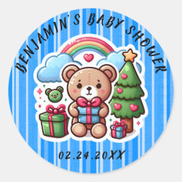 Niedlicher Teddy Bear Baby Shower Klassischer Roun Runder Aufkleber