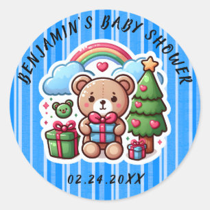 Niedlicher Teddy Bear Baby Shower Klassischer Roun Runder Aufkleber