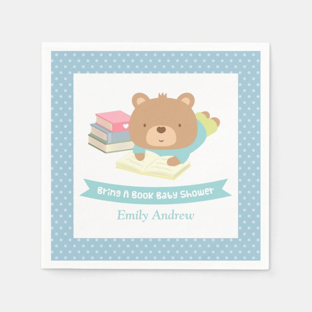 Niedlicher Teddy Bear bringen Bücherschnecke mit Serviette (Vorderseite)