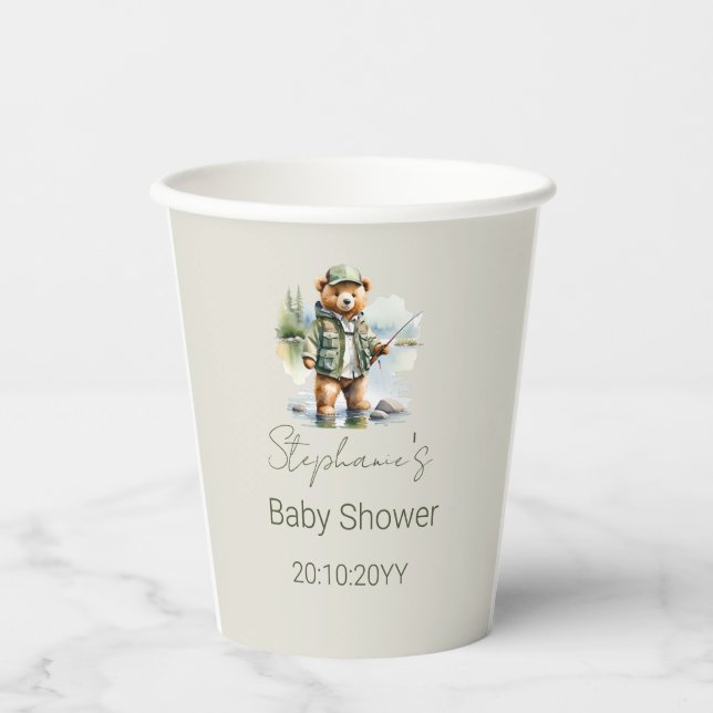 Niedlicher Teddy Bear Fisherman Reel Spannung Baby Pappbecher (Vorderseite)