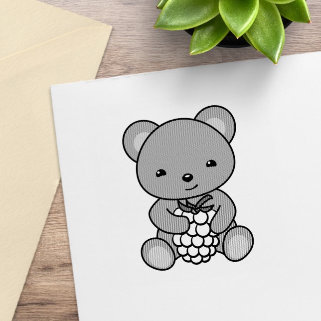 Niedlicher Teddy Bear Holding a Berry Gummistempel (Von Creator hochgeladen)