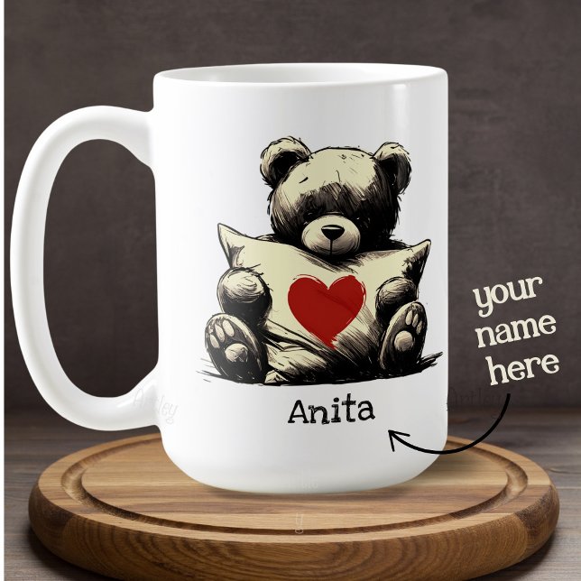 Niedlicher Teddy Bear Hug Pillow Red Heart Individ Kaffeetasse (Von Creator hochgeladen)