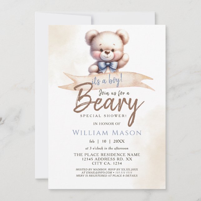 Niedlicher Teddy Bear I ist ein Boy Baby Shower Wa Einladung (Vorderseite)