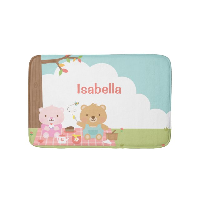 Niedlicher Teddy Bear Picnic Outdoor Kids Zimmerde Badematte (Vorderseite)