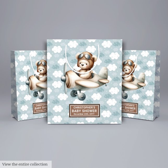 Niedlicher Teddy Bear Pilot Baby Showbeutel Gastge Mittlere Geschenktüte (Cute Teddy Bear Pilot Baby Shower Party Favor Bag)