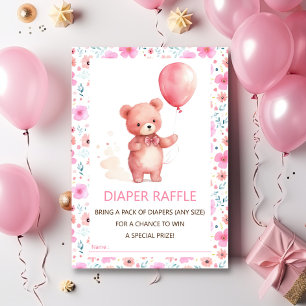 Niedlicher Teddy Bear Pink Ballon Windelwölfe Tick Begleitkarte