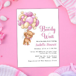 Niedlicher Teddy Bear Pink Balloon Girl Babydusche Einladung