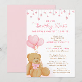 Niedlicher Teddy Bear Pink Balloons Stars Kinderdu Einladung