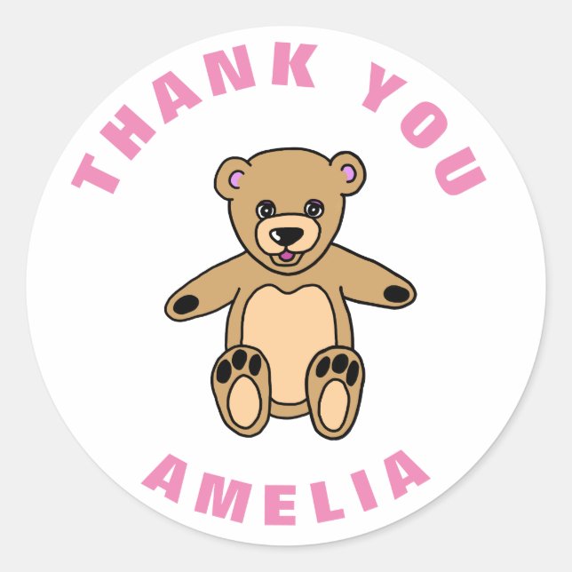 Niedlicher Teddy Bear Pink Kindergeburtstag Vielen Runder Aufkleber (Vorderseite)