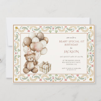 Niedlicher Teddybär 1. Geburtstag Einladung