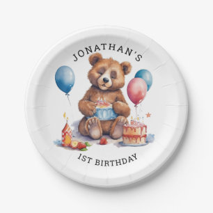Niedlicher Teddybär 1. Geburtstag Pappteller