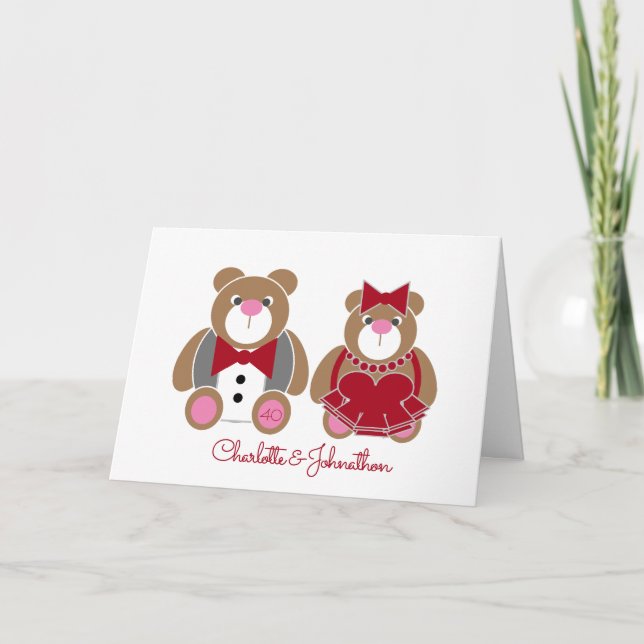 Niedlicher Teddybär 40. rubinischer Hochzeitstag Karte (Vorderseite)