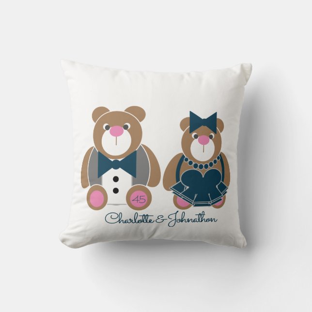 Niedlicher Teddybär 45. Saphirhochzeit Kissen (Vorderseite)
