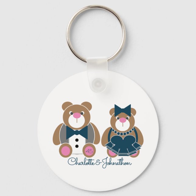 Niedlicher Teddybär 45. Saphirhochzeit Schlüsselanhänger (Vorderseite)