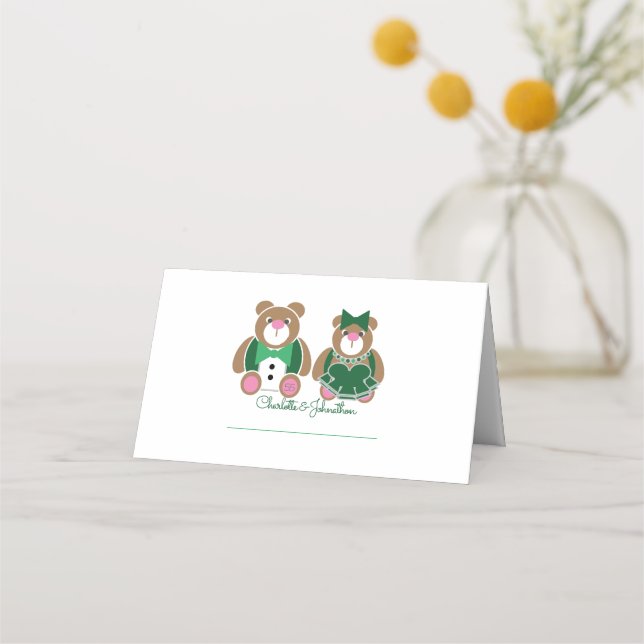 Niedlicher Teddybär 55. Smaragdhochzeit Platzkarte (Vorderseite)